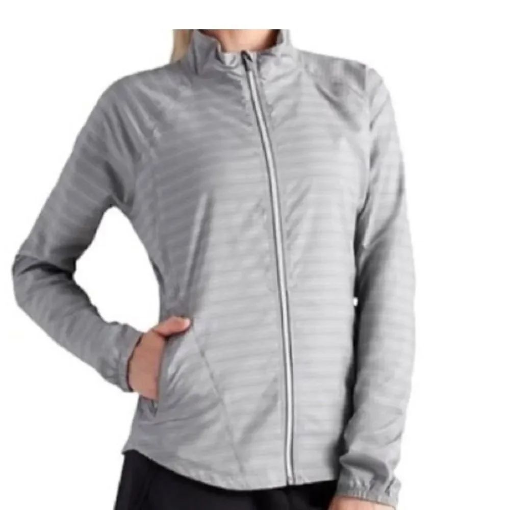 Athleta Full Zip Light Weight Run Jacket Women's Medium Gray Striped Polyester